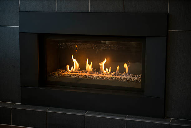 Modern Gas Fireplace stock photo