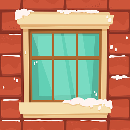 Snow Window Vector Snow Covered Window On Brick Wall Christmas Square Vector Background ...