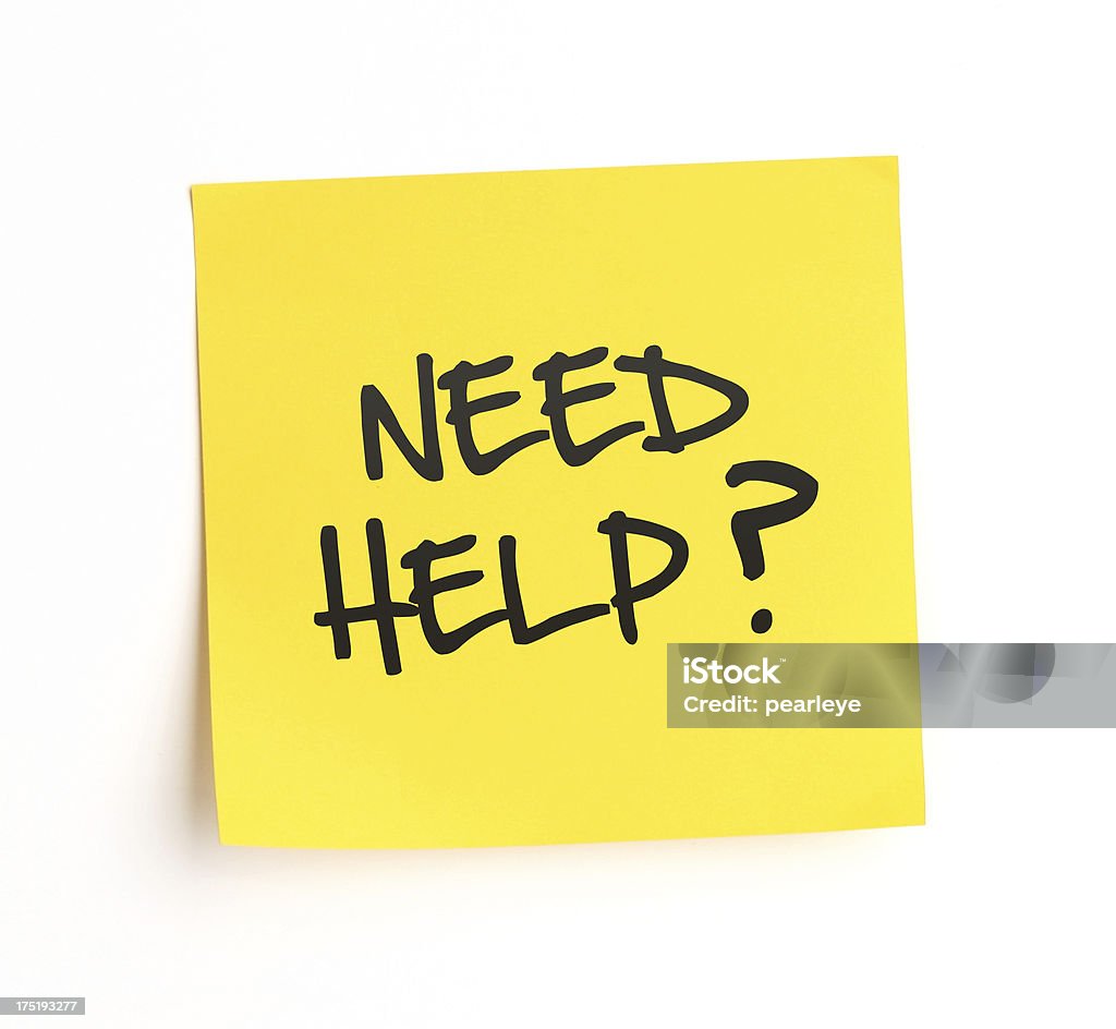 Need Help? Help note on yellow sticky label Dependency Stock Photo
