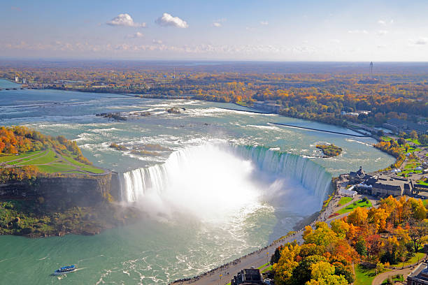 High angel view of Niagara Falls in Autumn stock photo