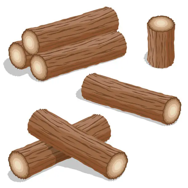 Vector illustration of Set With Several Stacks of Logs