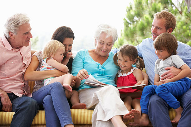 istock Multi Generation Family Reading Book On Garden Seat 175195320