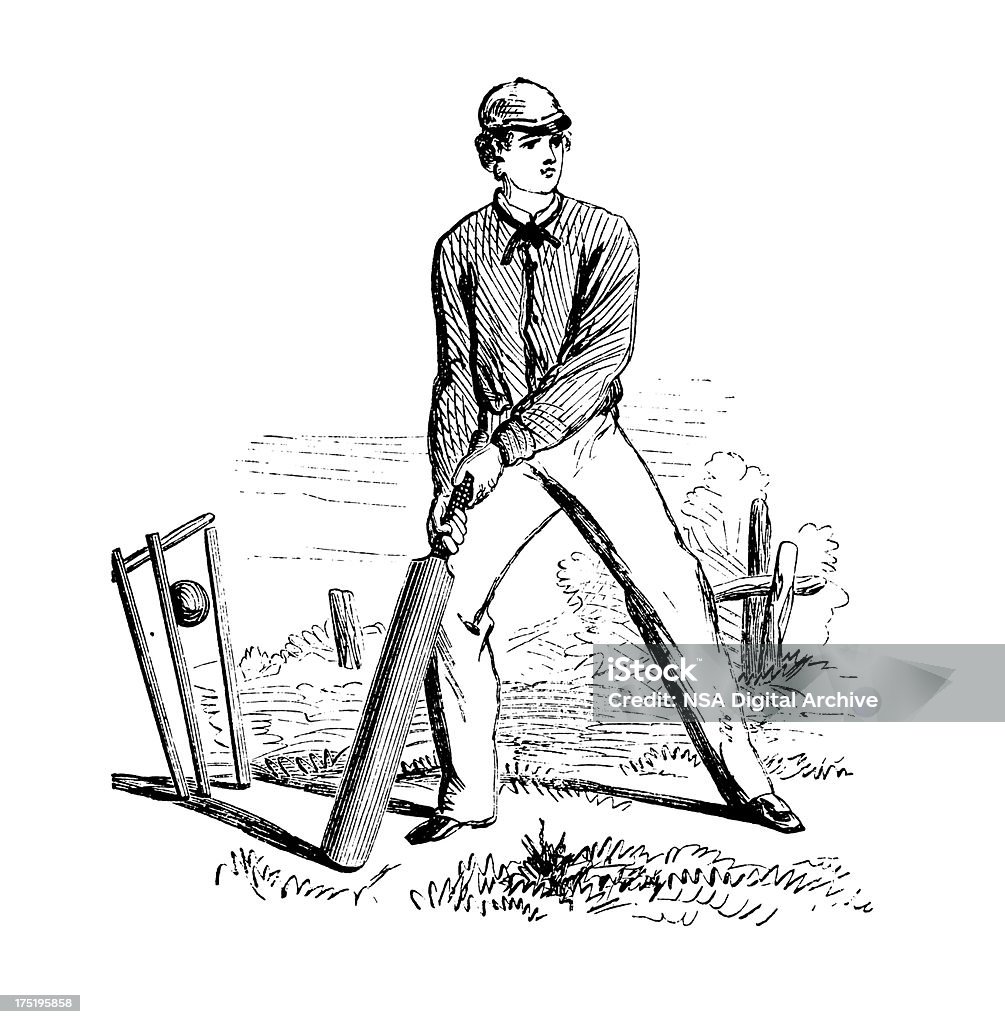 Cricket Отбивающий мяч в крикете/античный спортивный иллюстрации - Стоковые иллюстрации Крикет роялти-фри