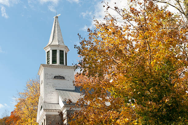 istock Church steeple with Autumn foliage 175196505