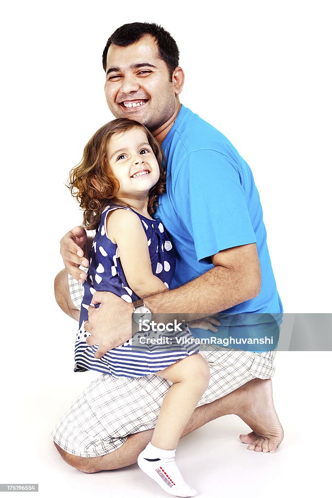 Alegre Menina Indiana isolado no branco com o pai - Royalty-free 12-15 Meses Foto de stock