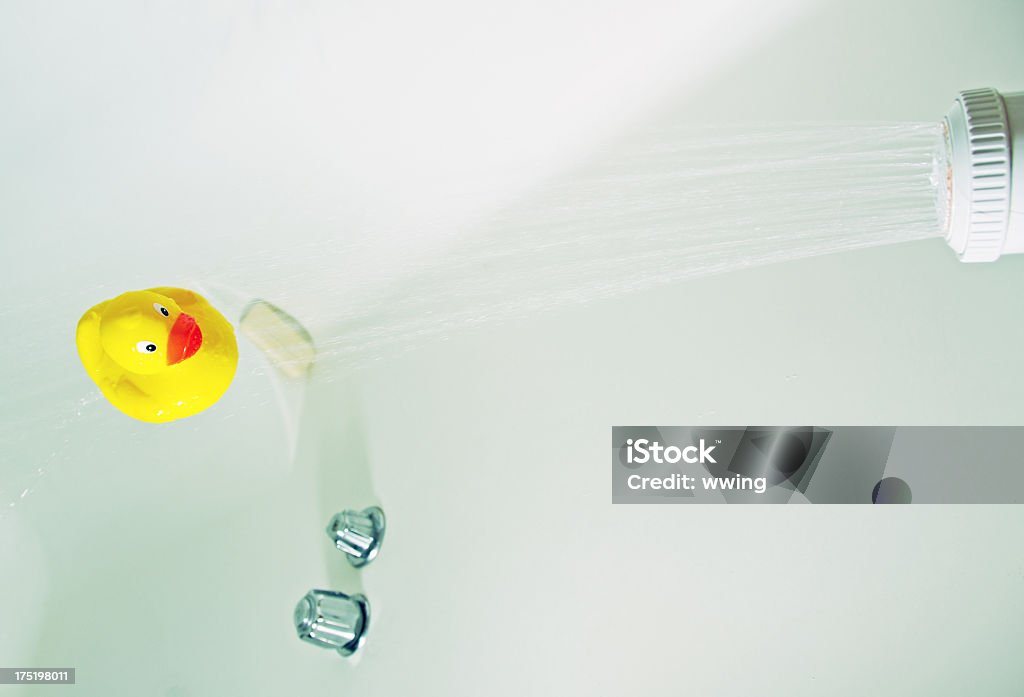Gummiente in Dusche - Lizenzfrei Ansicht aus erhöhter Perspektive Stock-Foto