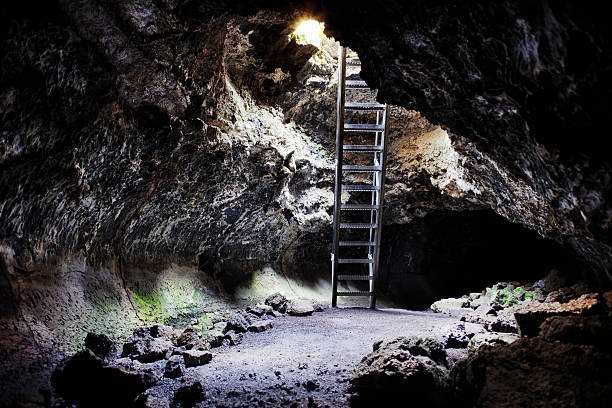 HDR shot of Golden Dome Cave entrance at Lava Beds National Monument in California, USA.