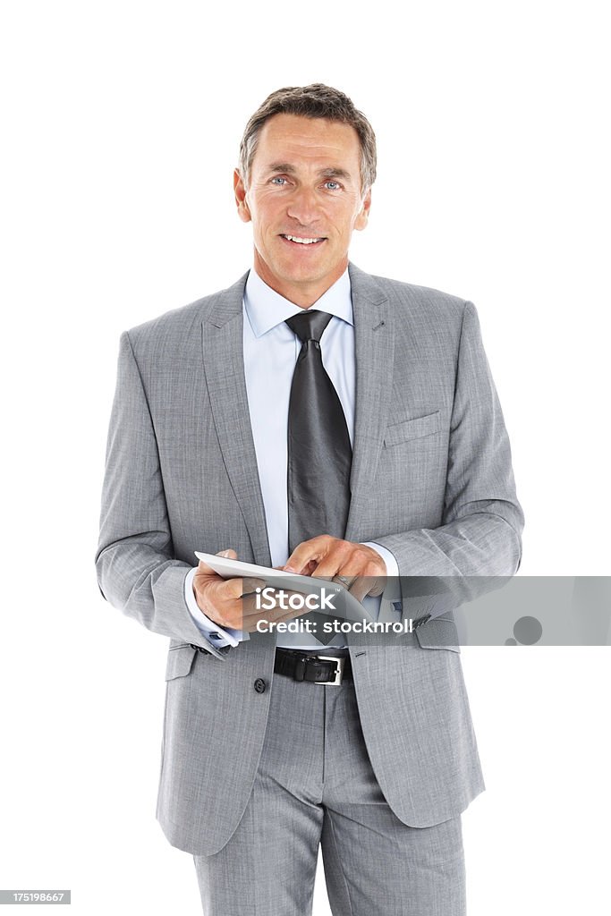 Sorridente empresário maduro, segurando um tablet PC - Royalty-free Figura para recortar Foto de stock