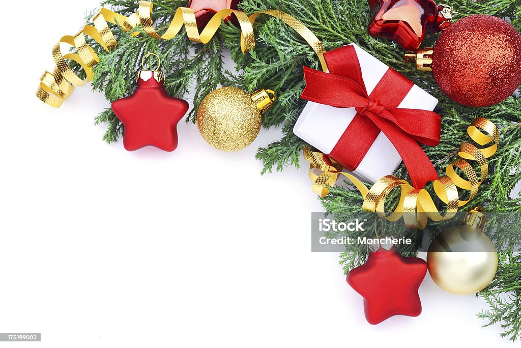 Cartão de Natal de vermelho, verde e ouro - Foto de stock de Esfera royalty-free