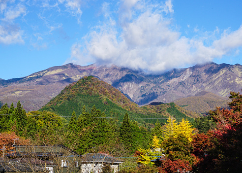 Landscape of mountains with autumn trees at Nikko National Park in Tochigi Prefecture, Japan.