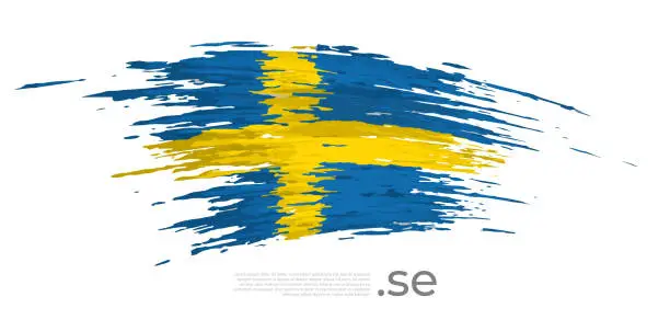 Vector illustration of Sweden flag. Brush strokes, grunge. Brush painted swedish flag on white background. Vector design, template national poster with place for text. State patriotic banner of sweden, cover. Copy space