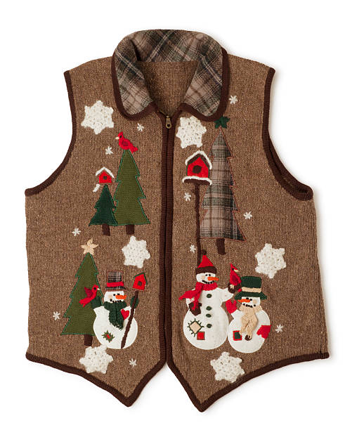 ужасное рождественский свитер изолированные на белом - ugliness sweater kitsch holiday стоковые фото и изображения