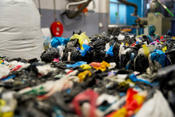 istock Stack of plastic residual mix waste in a plastic recycling factory 1752008594