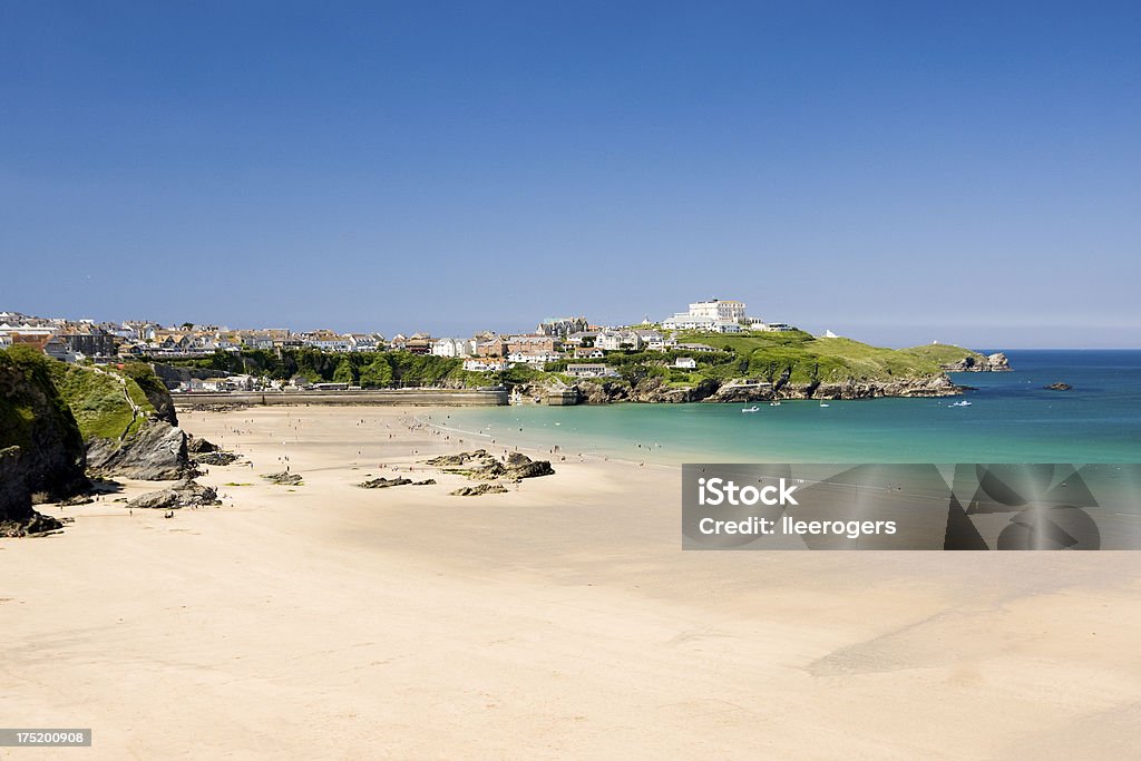 Newquay's Great Western Beach on Cornwall's north coast "Newquay in Cornwall, England. Shot from the cliffs above Great Western beach." Newquay Stock Photo