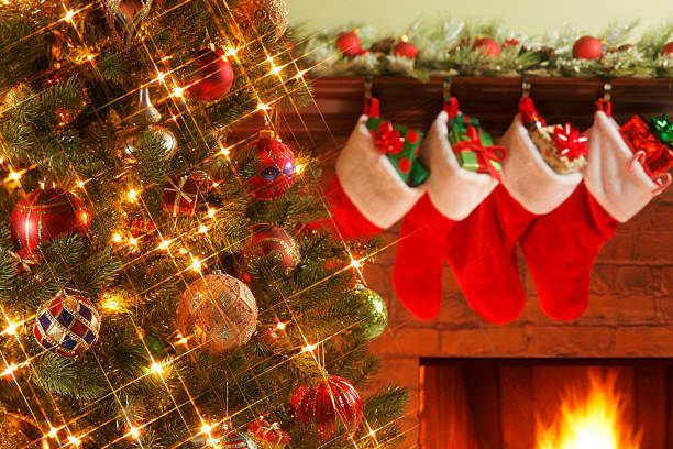 istock Christmas Tree and Stockings On Mantelpiece 175201763