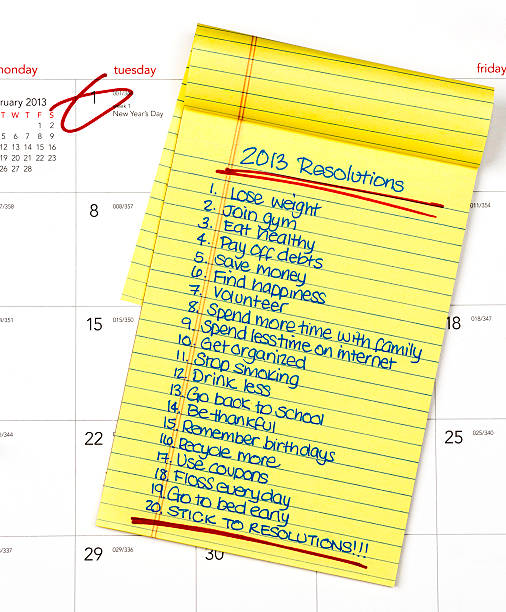 nuovo anno risoluzioni - dieting planning calendar event foto e immagini stock