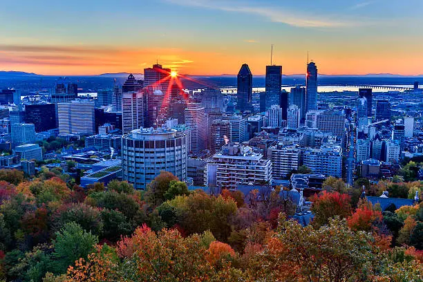 Photo of City of Montreal Cityscape in Autumn at Sunrise