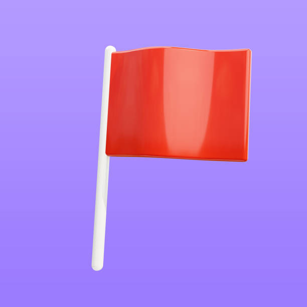 붉은 깃발 3d 아이콘입니다. 경고 표시. 위치 아이콘입니다. - pennant flag red road sign 뉴스 사진 이미지