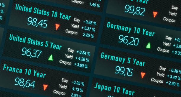 Interest rates, bond market, yield and prices. Interest rates, bond market, yield and prices. solvency stock illustrations