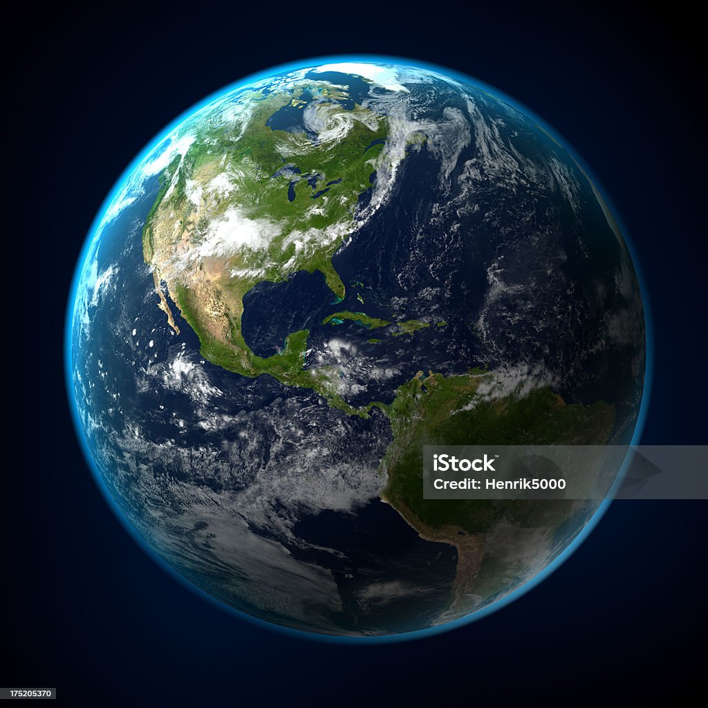 View of Earth from space with clipping path Planet Earth - ultra high resolution with atmosphere simulation and clouds. Clipping path included._________INSPECTOR_______Earth map developed from source data on:http://visibleearth.nasa.gov/view_cat.phpcategoryID=1484 Globe - Navigational Equipment Stock Photo