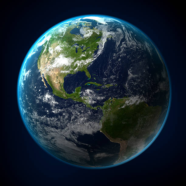 View of Earth from space with clipping path Planet Earth - ultra high resolution with atmosphere simulation and clouds. Clipping path included._________INSPECTOR_______Earth map developed from source data on:http://visibleearth.nasa.gov/view_cat.phpcategoryID=1484 planet earth stock pictures, royalty-free photos & images
