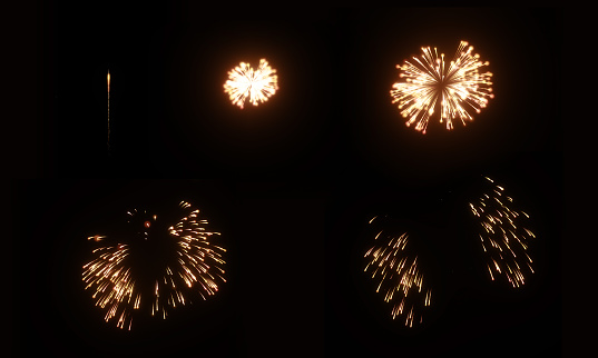 Blurred bokeh orange firework background, copyspace