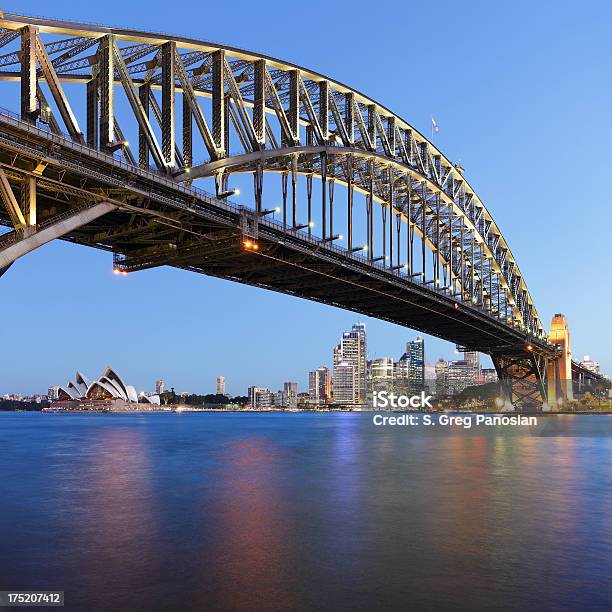 Sydney Harbor Bridge Against Skyline At Night Stock Photo - Download Image Now - Sydney Harbor Bridge, Sydney Opera House, Bridge - Built Structure