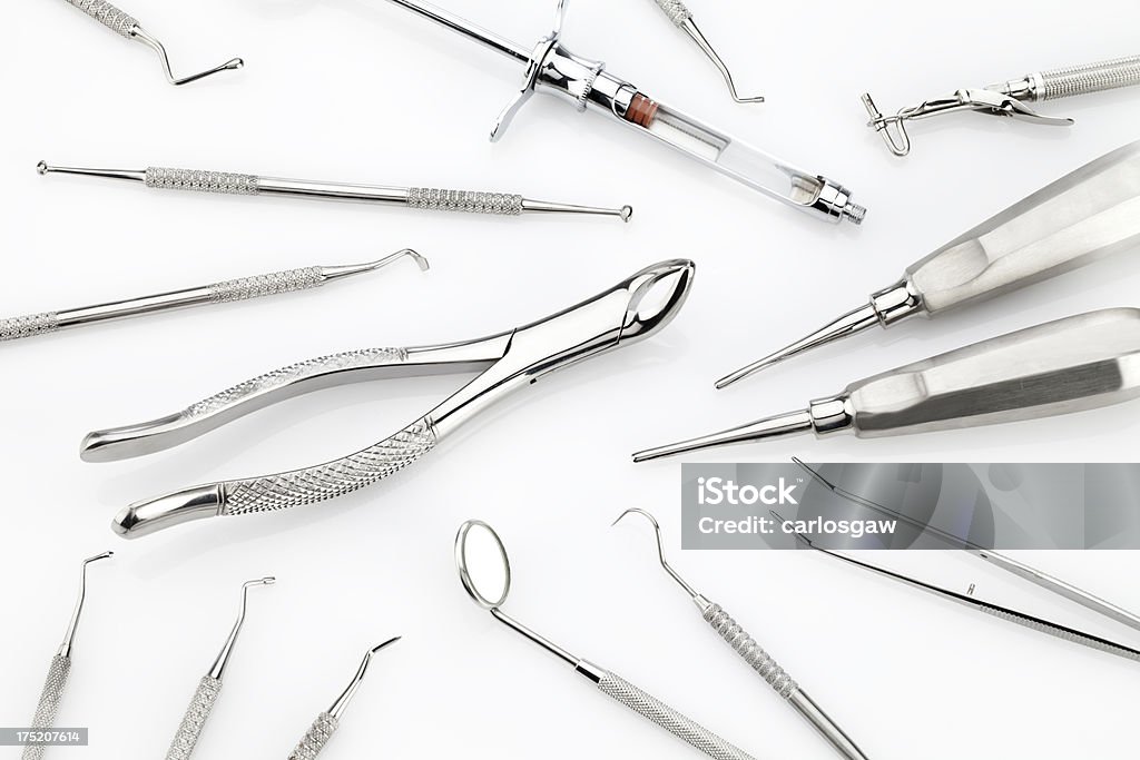 Assortment of dentist supplies. Large Group of Dental Tools Backgrounds Dental Equipment Stock Photo