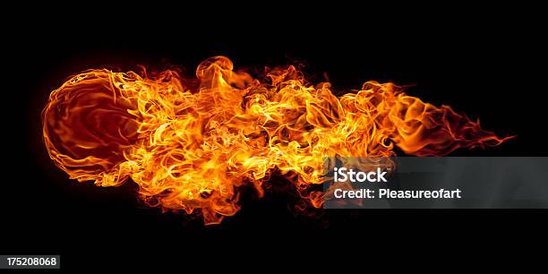 Big Horizontal Flying Fire Ball Stock Photo - Download Image Now - Fireball, Large, Flame