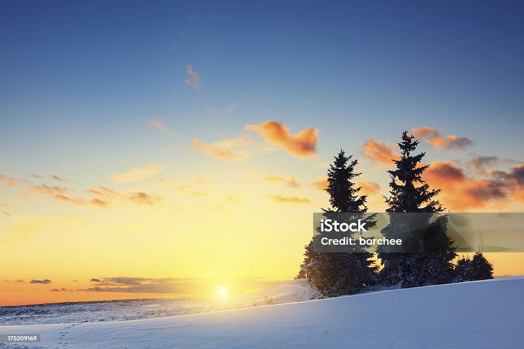 Winter Sonnenuntergang - Lizenzfrei Anhöhe Stock-Foto