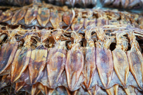 istock Dried squid for sale at a fish market 1752095898