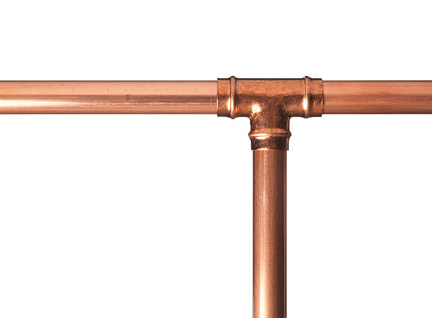 Copper pipe with t joint stock photo