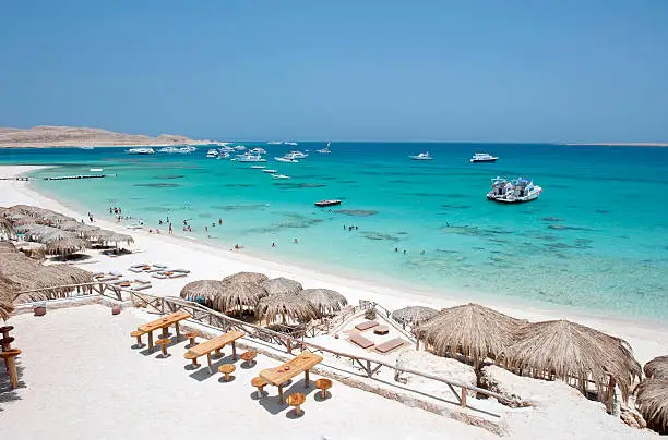 "Beautiful sandy beach on Giftun Island near Hurghada, Red Sea, Egypt.Giftun island is a popular diving site.See my other...."