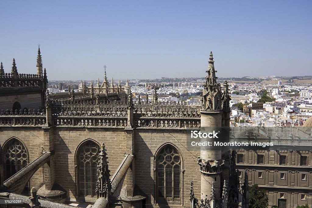 Seville Cathedral in Andalucia, Spain "The view from the top of the Giralda tower in Sevilla, the capital city of Andalucia in southern Spain" Aerial View Stock Photo