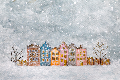 Winter landscape with colorful houses.
Important notice: My own artwork. This is not  a copy.
Made excklusively for istock.