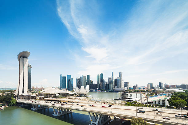 Aerial view of Singapore City and Marina Bay.