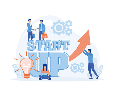 Business startup work moments, New ideas, search for investor, increased profits. flat vector modern illustration