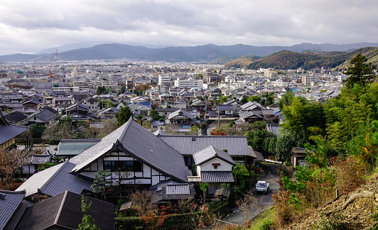 Kyoto, Japan - Nov 29, 2016. Aerial view of Kyoto, Japan. With its 2,000 temples and shrines, Kyoto is one of the best preserved cities in Japan.