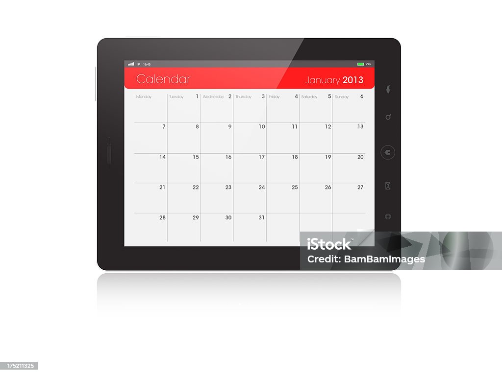 デジタルタブレットのカレンダー 2013 年 1 月 - カレンダーのロイヤリティフリーストックフォト