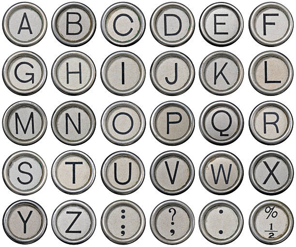 l'ancienne machine à écrire alphabet clés - typebar photos et images de collection