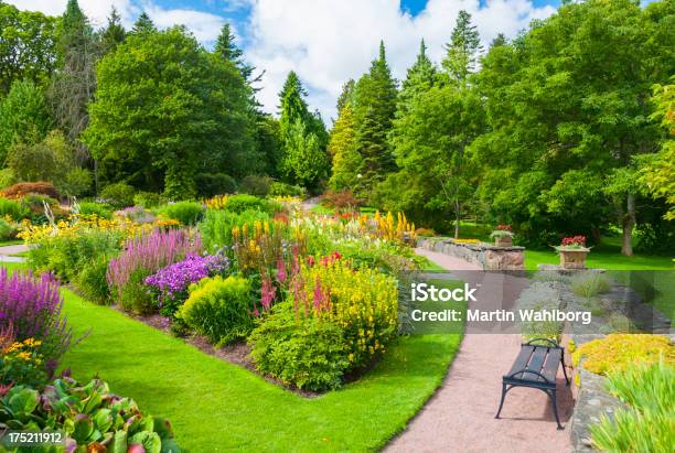 Lavish Summer Garden With Vibrant And Bold Colors Stock Photo - Download Image Now - Tree, Footpath, Public Park