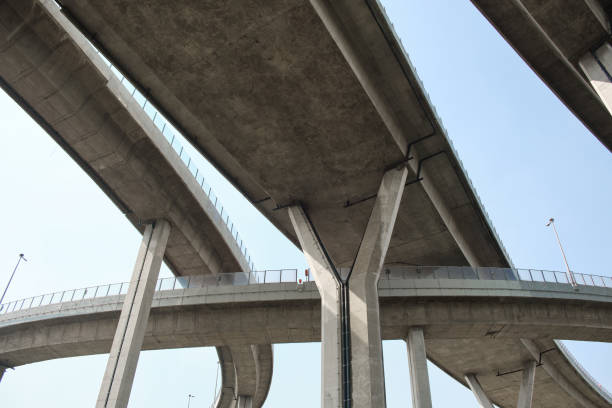 istock Elevated expressway during a sunny day . highway overpass against blue sky . Motorway viaduct interchange 1752119242