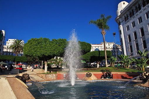 The vintage fountain in Algeria city on Mediterranean sea