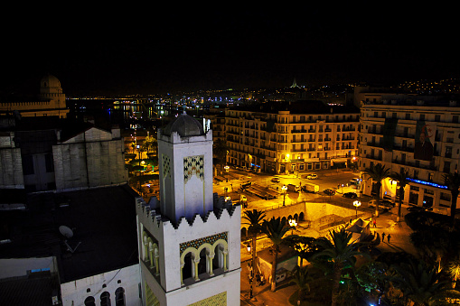 The vintage street in Algeria city at night