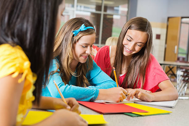 istock Group of middle school girls working on project in class 175213001
