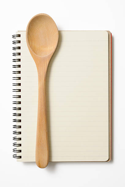 istock Blank spiral notebook with wooden spoon on white background 175213517