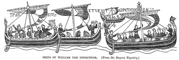 statki william nadanie - tkanina z bayeux stock illustrations