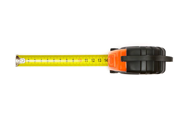 misura di nastro in plastica - tape measure yellow long instrument of measurement foto e immagini stock