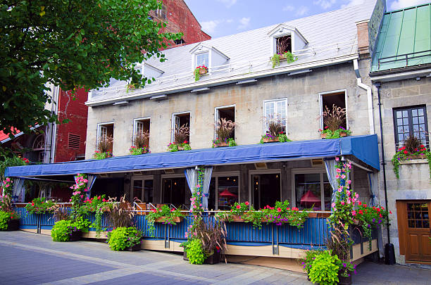 Restaurant at Place Jacques-Cartier in Montreal, Quebec "Facade of a restaurant at Place Jacques-Cartier in Montreal, Quebec." place jacques cartier stock pictures, royalty-free photos & images