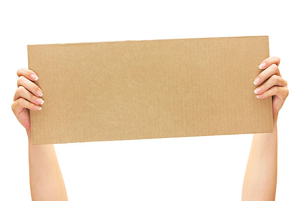 Holding a Piece of Cardboard stock photo